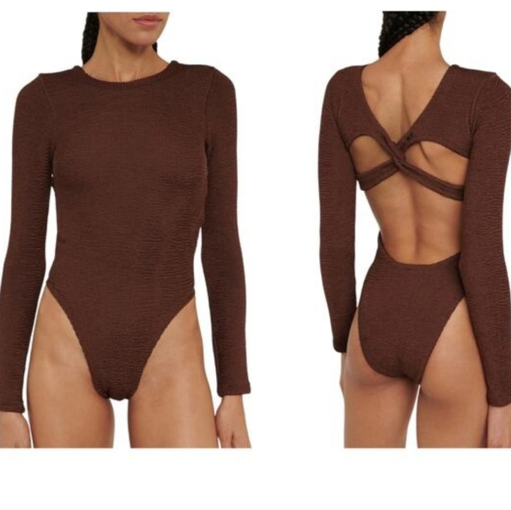 HUNZA G Scarlett One Piece Swimsuit Womens One Size Chocolate Brown Open Back
